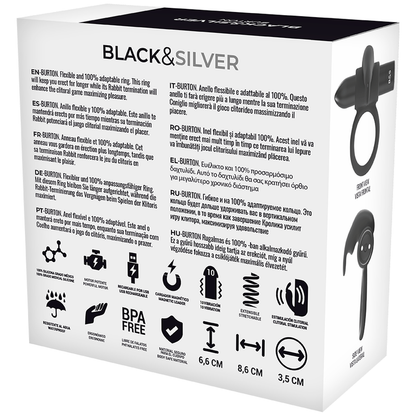 BLACK&SILVER - ANELLO BURTON 10 MODALITÀ DI VIBRAZIONE NERO - BLACK&SILVER | Lingerie Harness Boutique