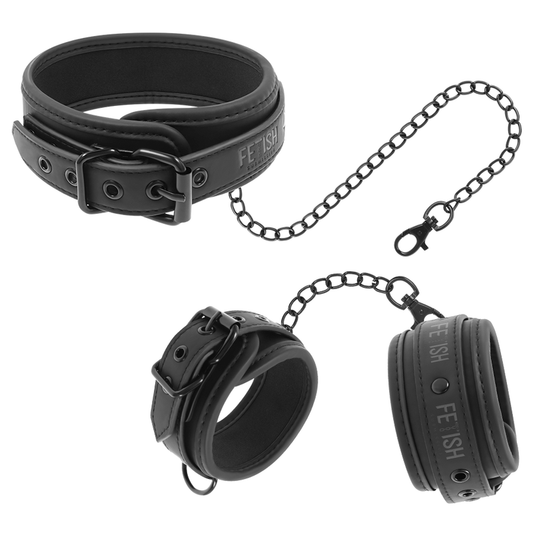 FETISH SUBMISSIVE - COLLANA E MANETTE IN PELLE VEGANA CON FODERA IN NOPRENE - FETISH SUBMISSIVE BONDAGE | Lingerie Harness Boutique