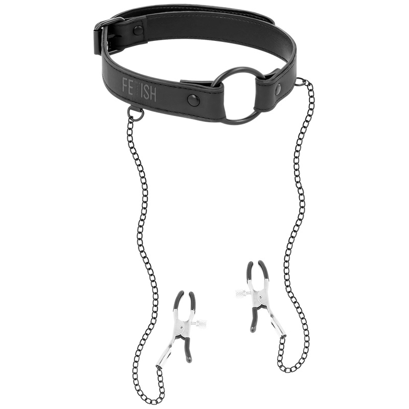 FETISH SUBMISSIVE - ANELLO GAG CON MORSETTI PER CAPEZZOLI - FETISH SUBMISSIVE BONDAGE | Lingerie Harness Boutique