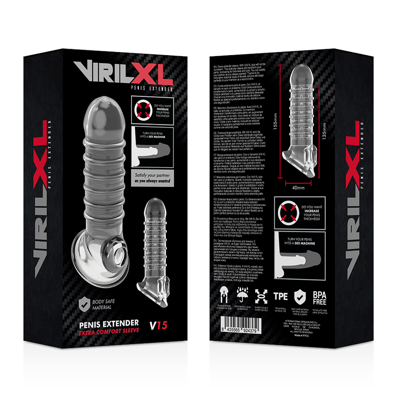 VIRILXL - ESTENSIONE E GUAINA PER PENE V15 TRASPARENTE - VIRILXL | Lingerie Harness Boutique