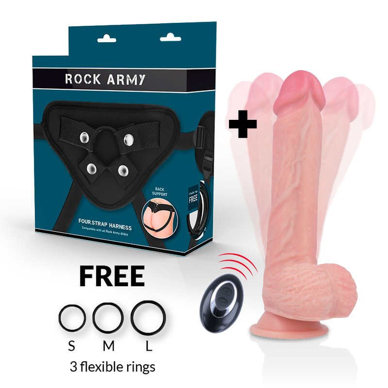 ROCKARMY - IMBRACATURA + VIBRATORE IN SILICONE LIQUIDO TELECOMANDO APACHE PREMIUM 20.5 CM -O- 4.62 CM - ROCK ARMY | Lingerie Harness Boutique