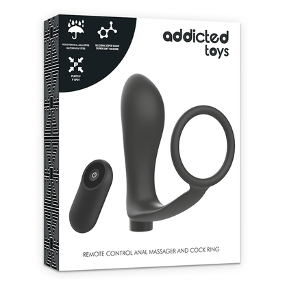 ADDICTED TOYS - ANELLO PER PENE CON TELECOMANDO PLUG ANALE NERO RICARICABILE