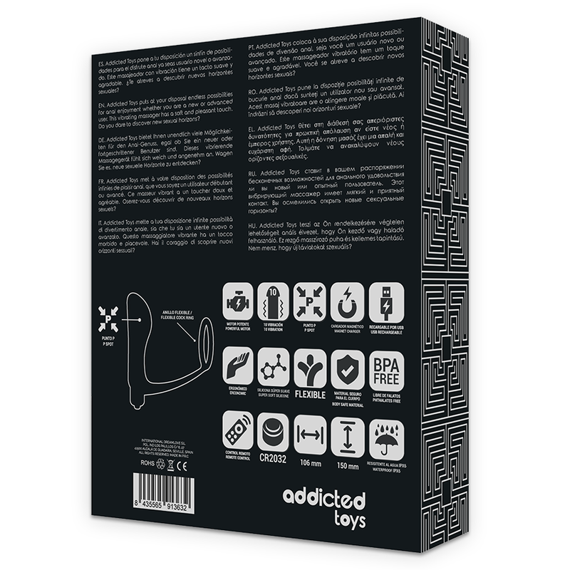 ADDICTED TOYS - ANELLO PER PENE CON TELECOMANDO PLUG ANALE NERO RICARICABILE - ADDICTED TOYS | Lingerie Harness Boutique