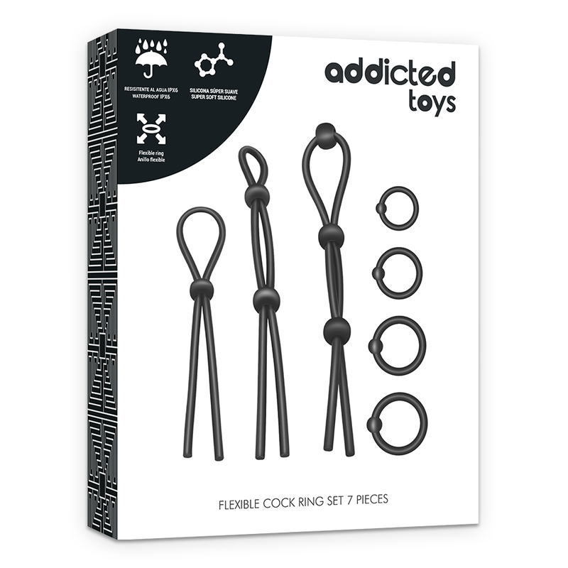 ADDICTED TOYS - 7 PIECE FLEXIBLE SILICONE COCK RING SET