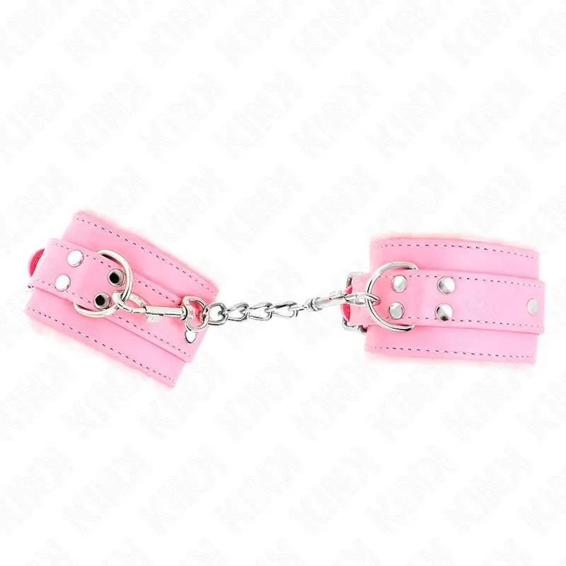 kink - Manette imbottite in pelliccia rosa con cintura rosa regolabile 17-29 cm x 6 cm Kink Lingerie Harness Boutique