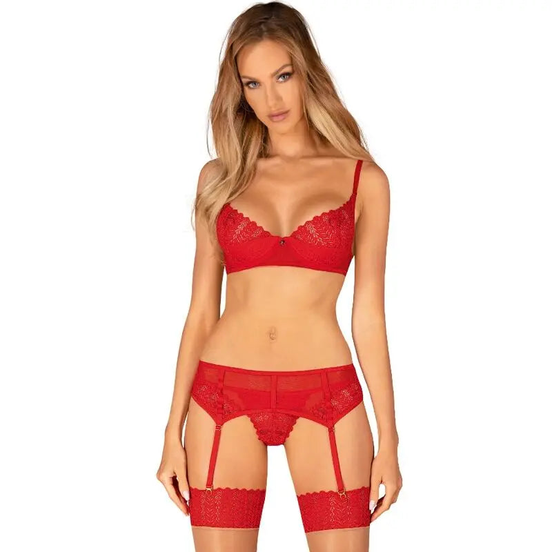 obsessive - ingridia set tre pezzi rosso Obsessive Lingerie Harness Boutique