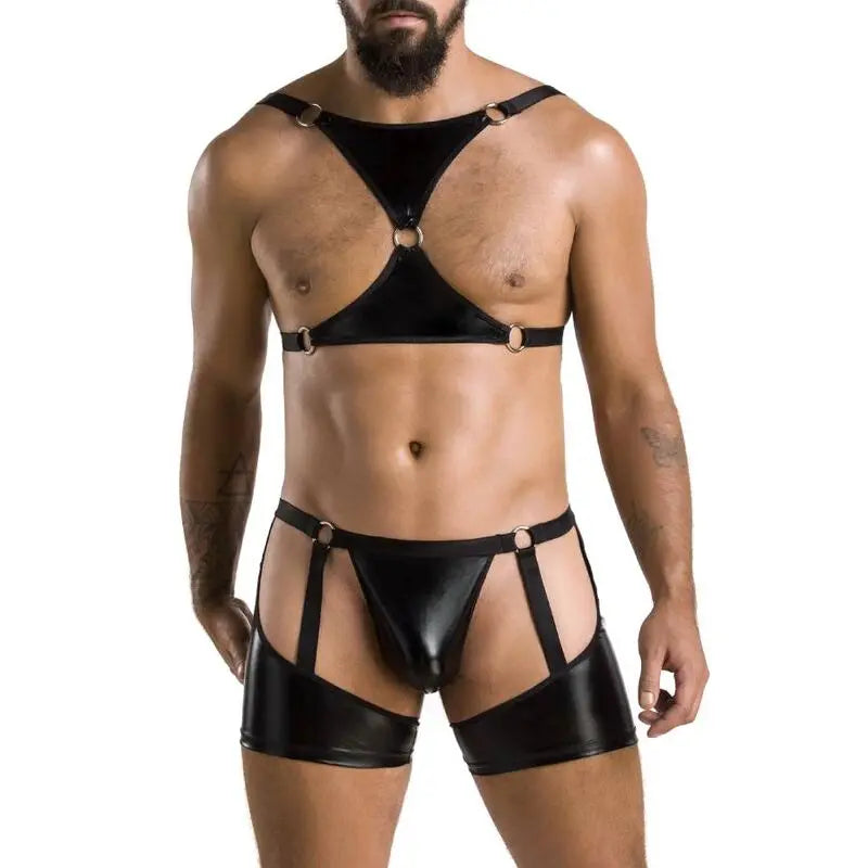 passion - 047 set aron nero Passion Lingerie Harness Boutique