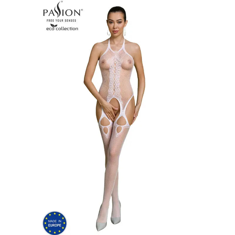 passion - collezione eco bodystocking eco bs013 bianco Passion Lingerie Harness Boutique