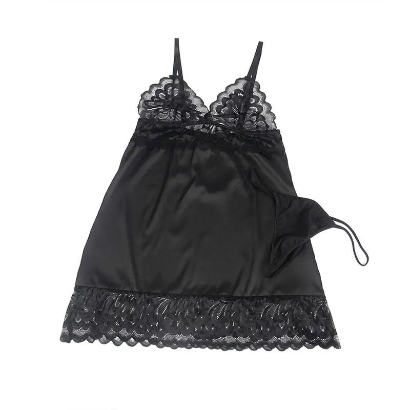 subblime - babydoll in raso con pizzo nero Subblime Lingerie Harness Boutique